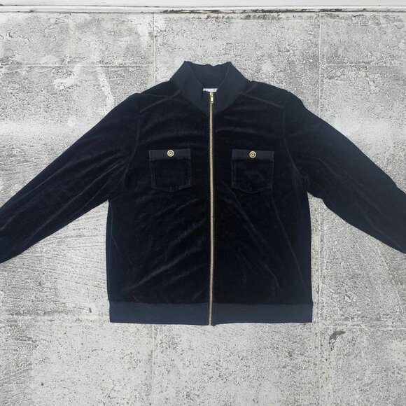 Vintage Hot Cotton Men Jacket Black Velvet Long Sleeve Velour Zip Up Size L - Picture 8 of 11